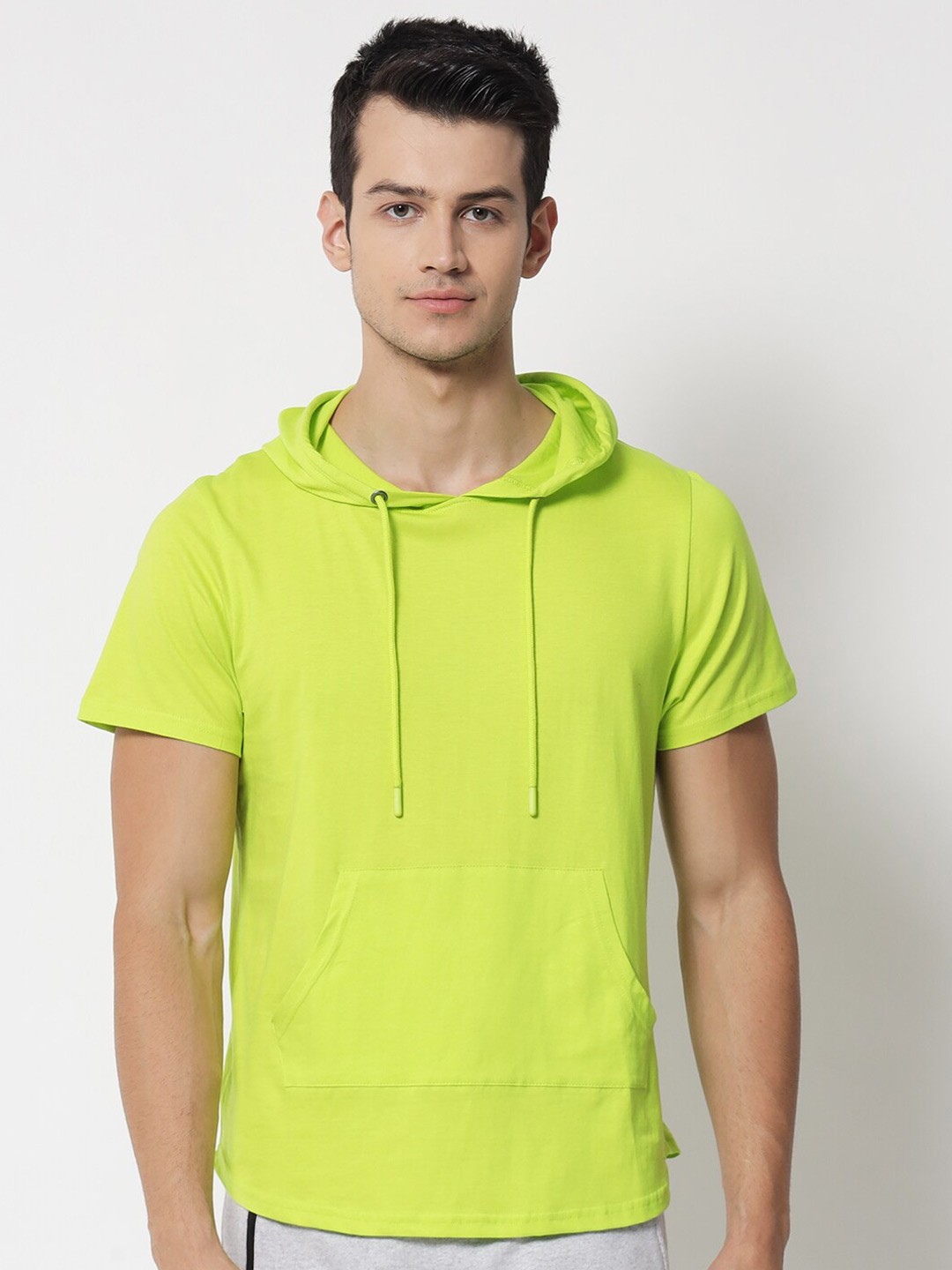 

The Dry State Men Fluorescent Green Hooded Cotton T-shirt