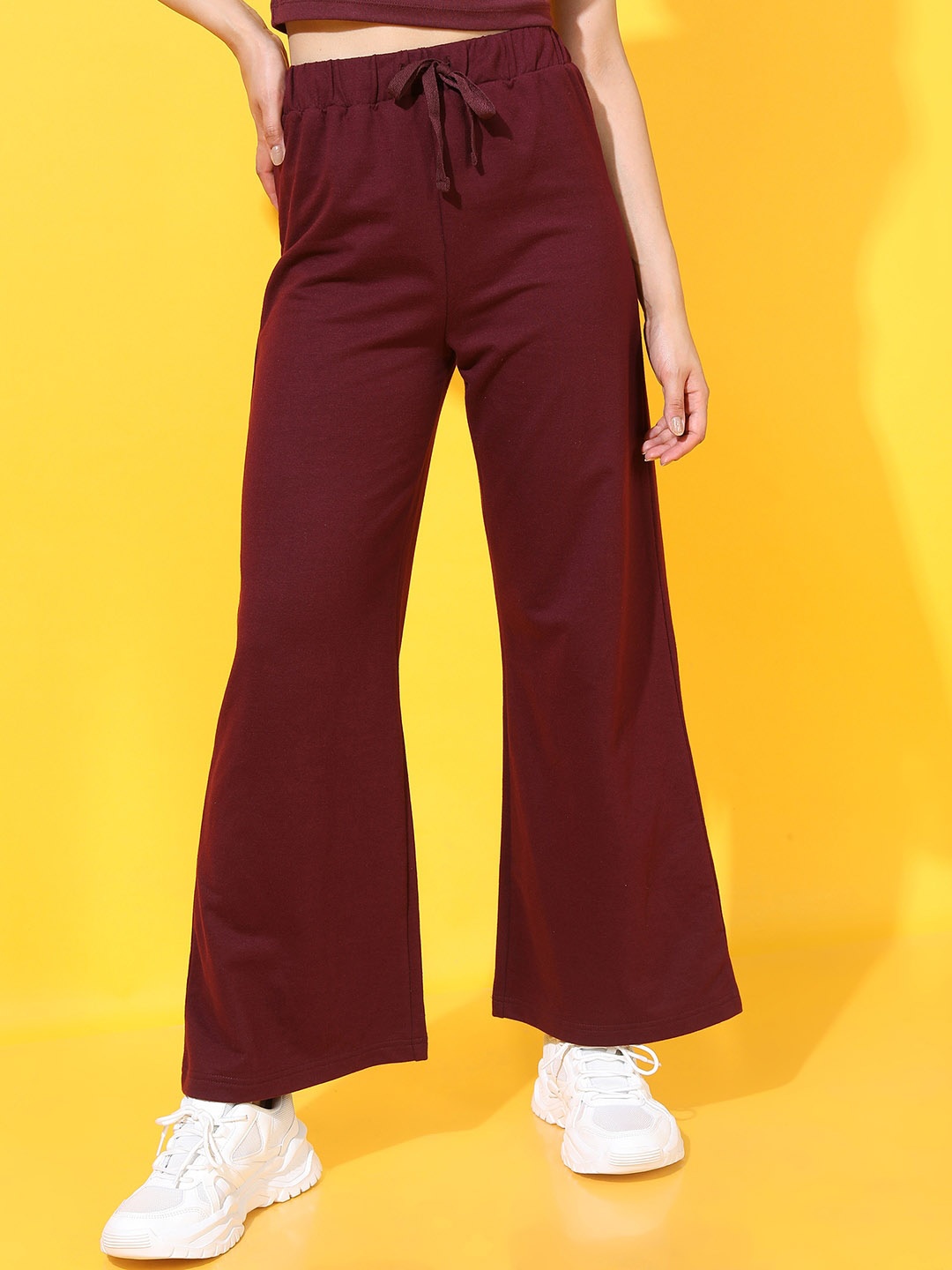 

Tokyo Talkies Women Maroon Flared High-Rise Trousers