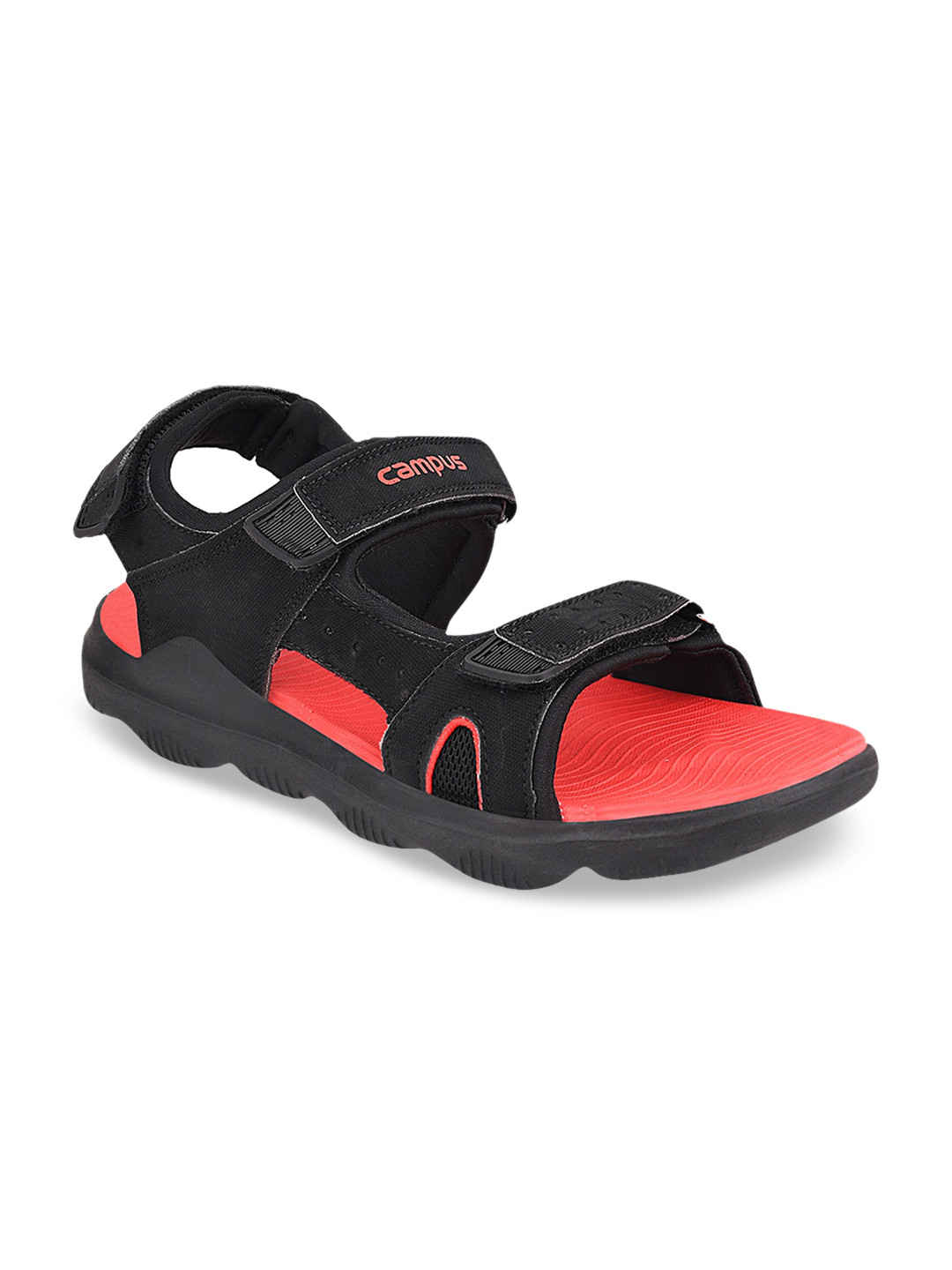 

Campus Men Black & Red Solid Sports Sandals