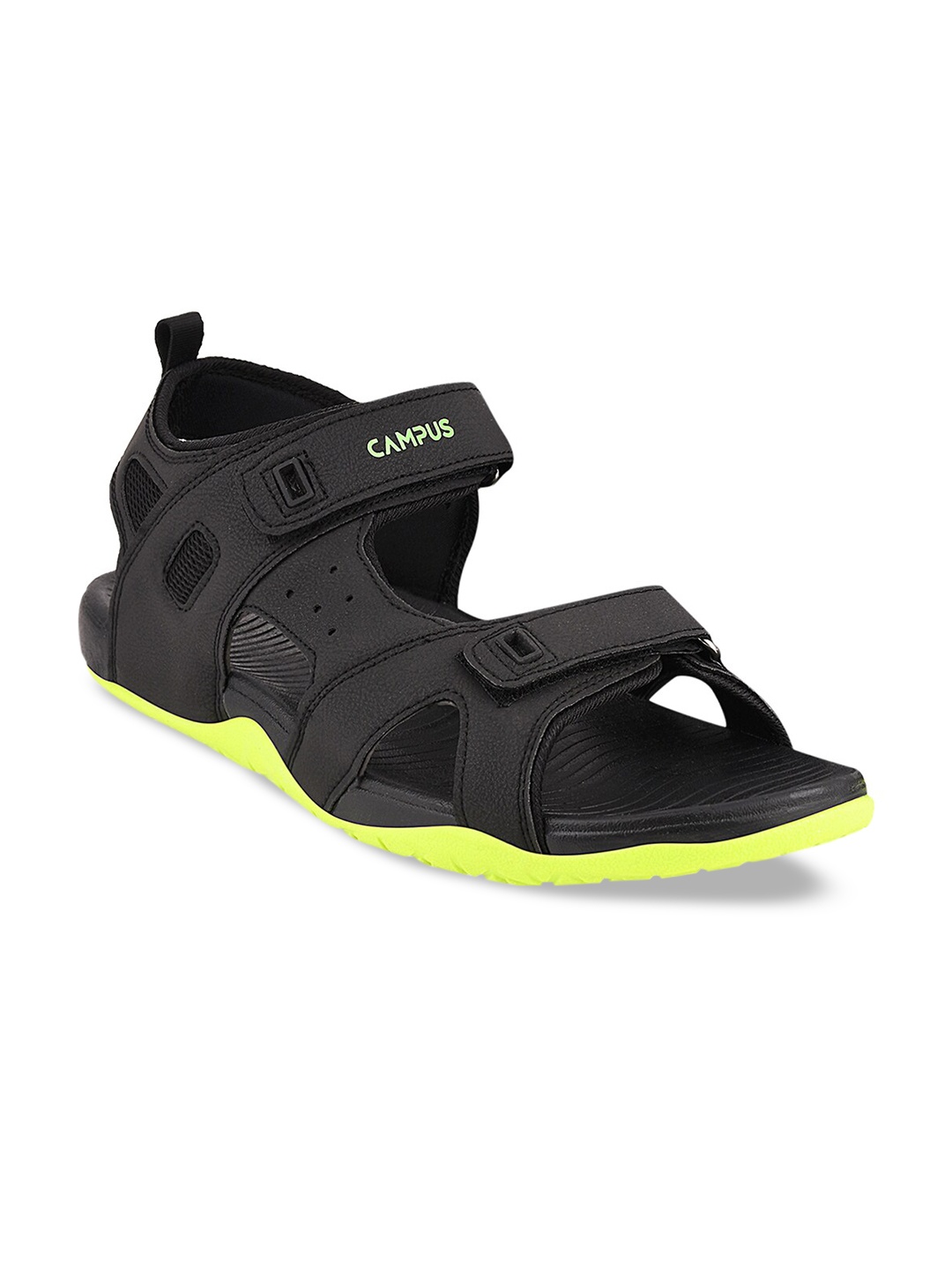 

Campus Men Black & Green Solid Sports Sandals