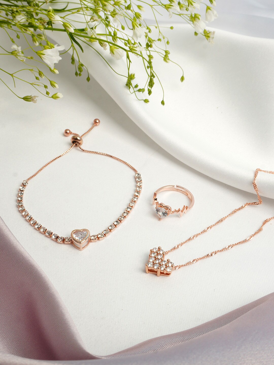 

Ferosh Rose Gold-Plated White Stone Studded & Beaded Jewellery Set