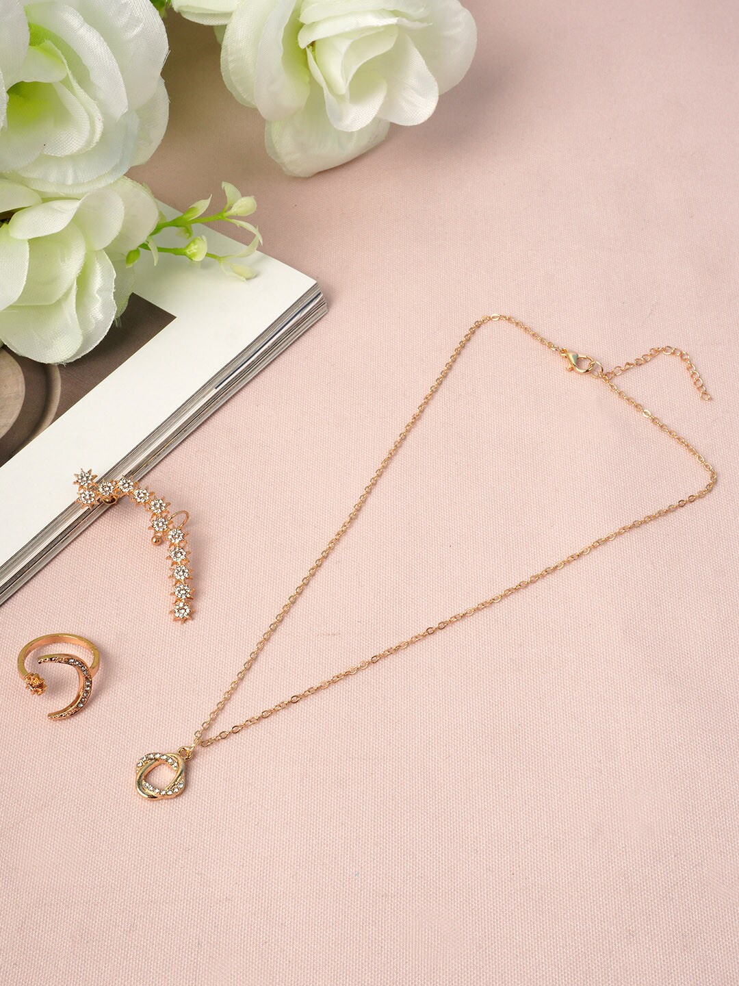 

Ferosh Rose-Gold Plated Crystal Moon Jewellery Set