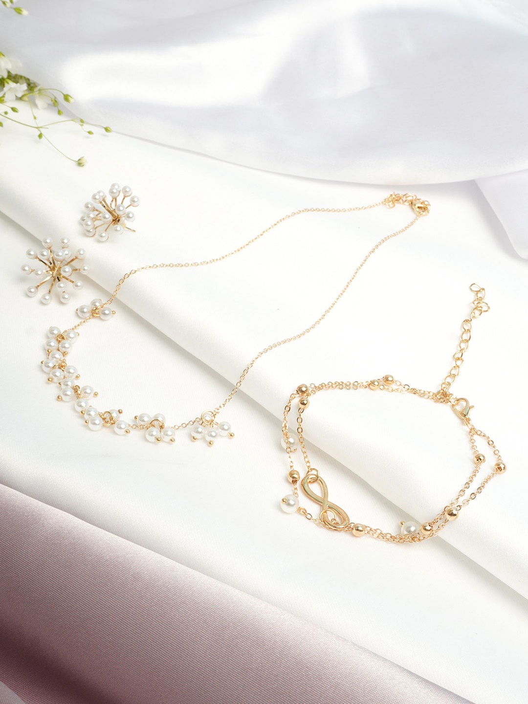 

Ferosh Gold-Toned & White Pearl Infinity Jewelry Set