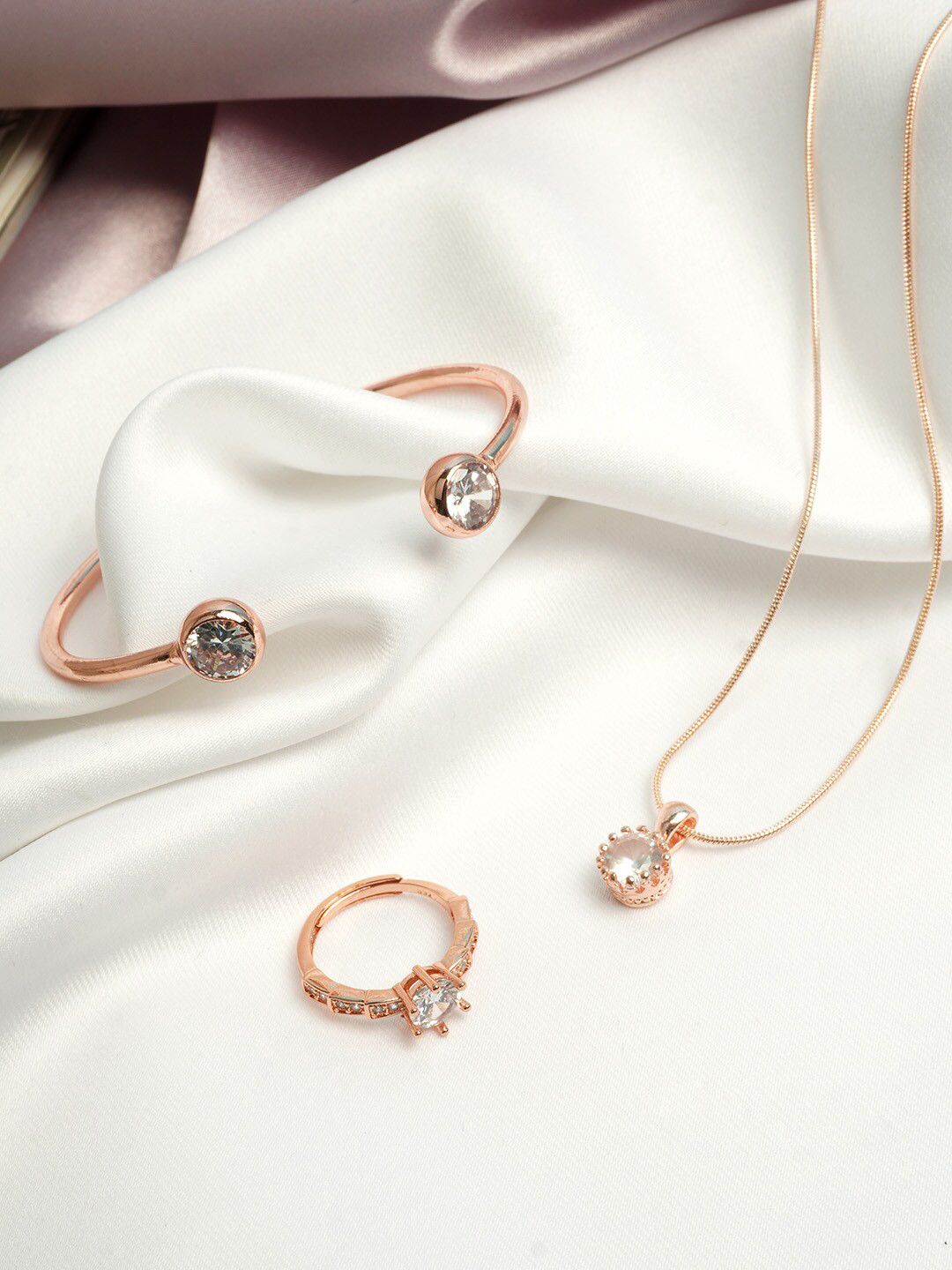 

Ferosh Rose Gold-Toned & White Stone-Studded Jewellery Set