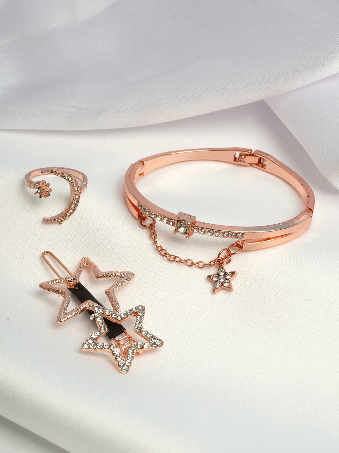 

Ferosh Rose Gold-Toned White Stone Studded Jewellery Set