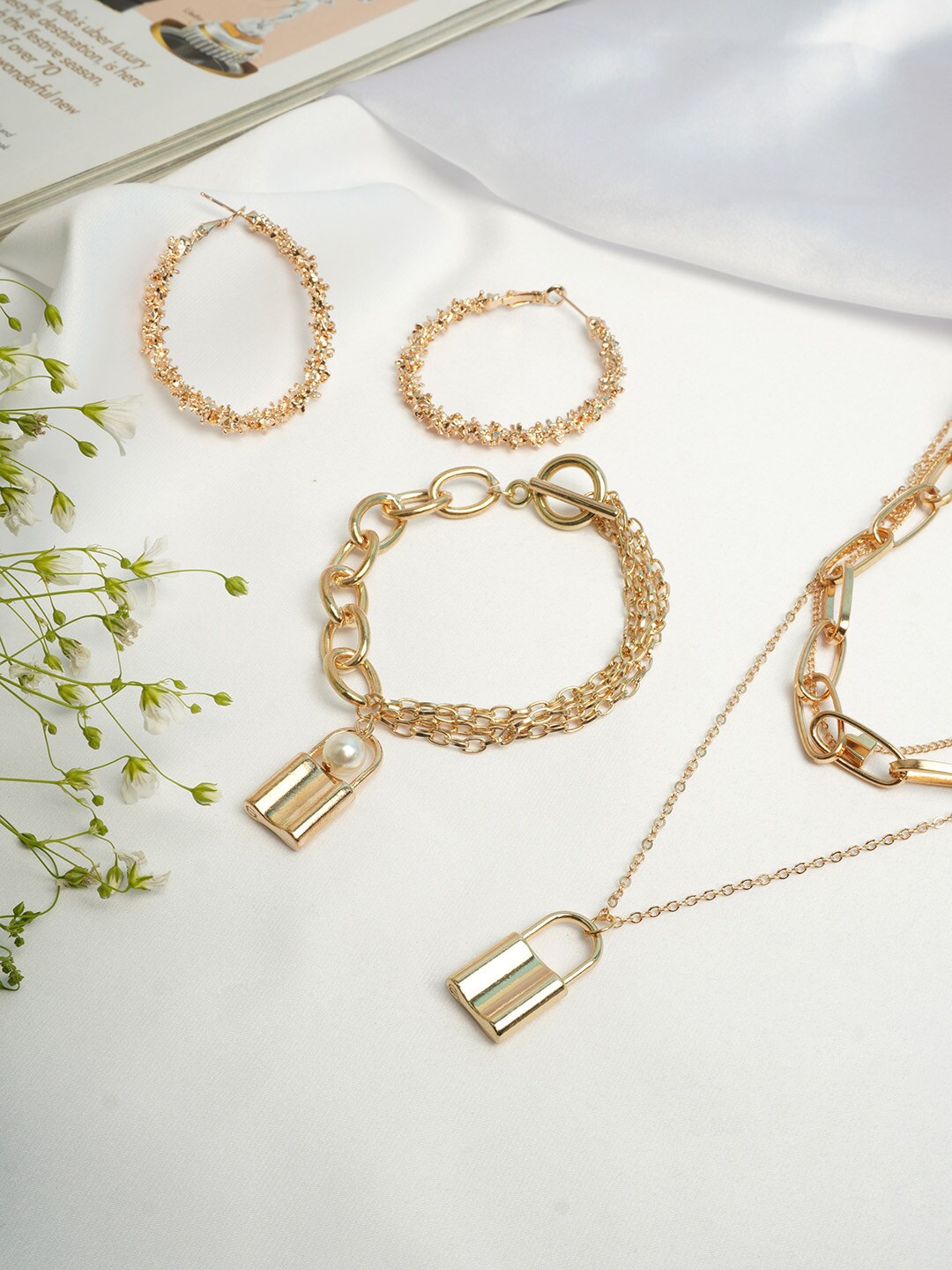 

Ferosh Gold-Toned Lock Cable Jewellery Set