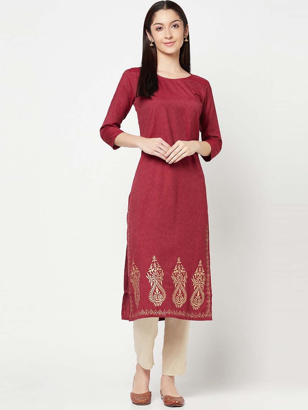

Senyora Women Rust Ethnic Block Printed Kurta