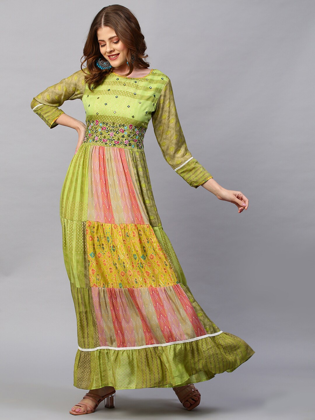 

FASHOR Women Green Ethnic Motifs Printed Maxi Dress