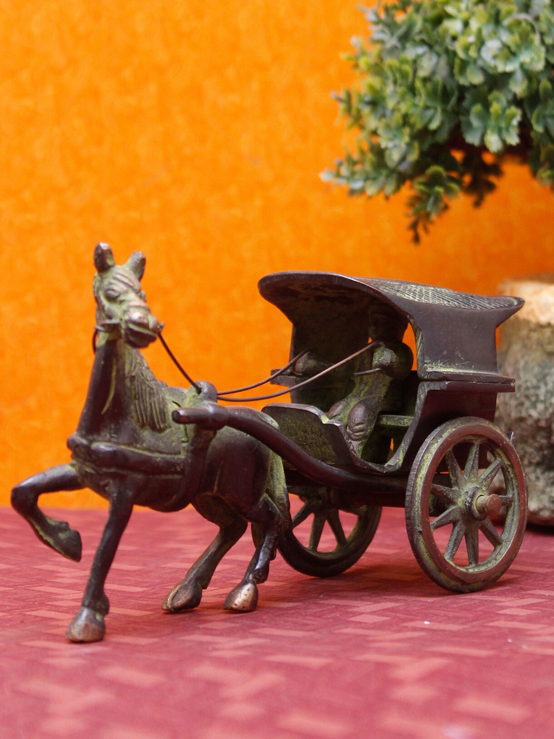 

StatueStudio Black Brass Horse Cart Showpiece