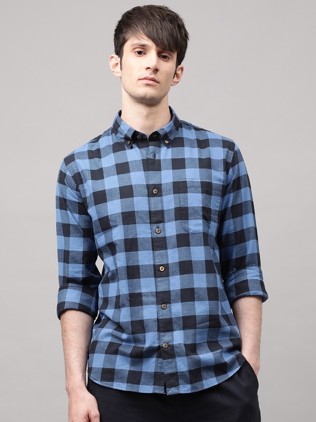 

Matinique Men Blue & Black Buffalo Checked Casual Shirt