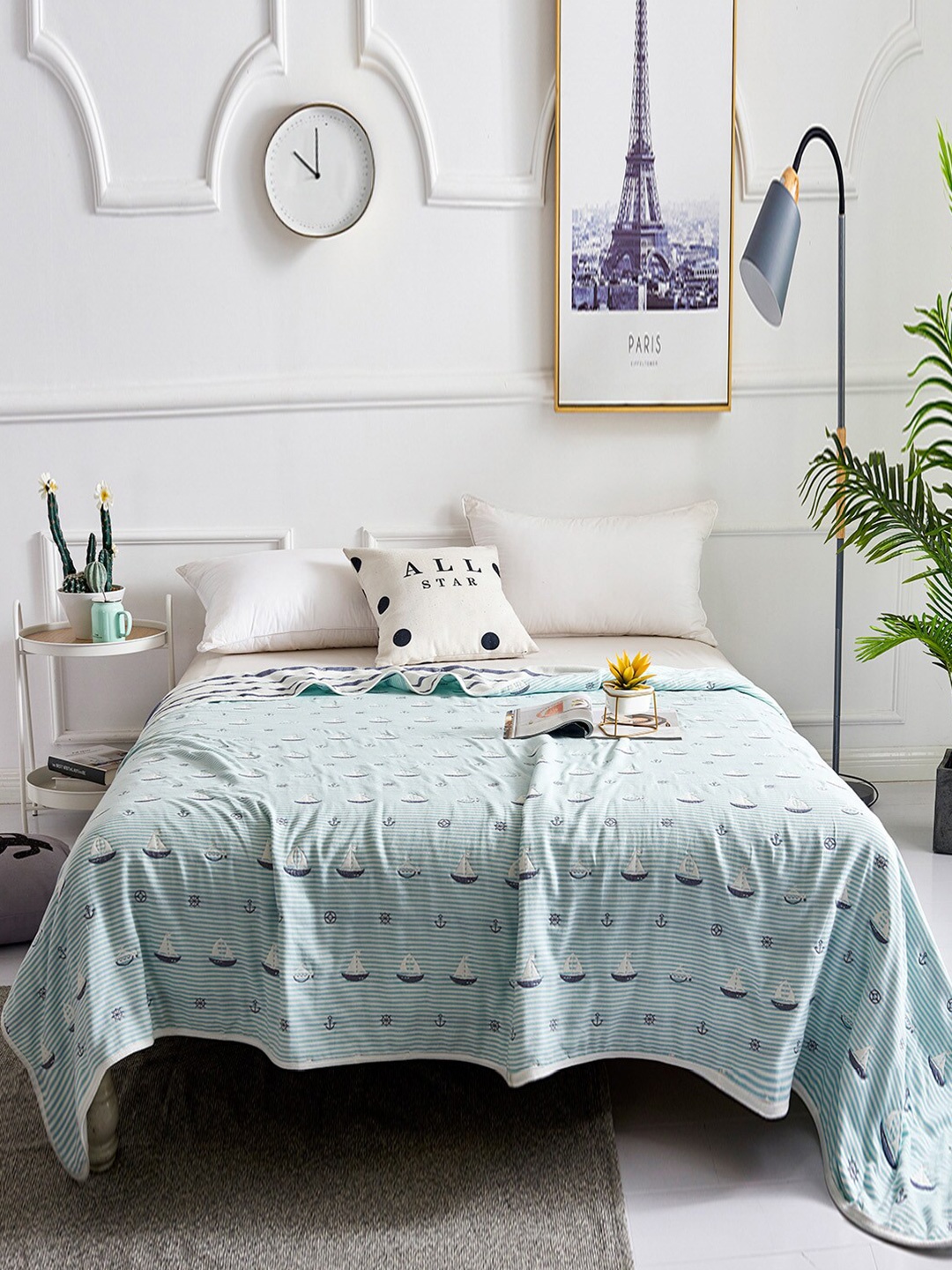 

JC HOME Green & White Striped Summer 350 GSM Single Bed Blanket