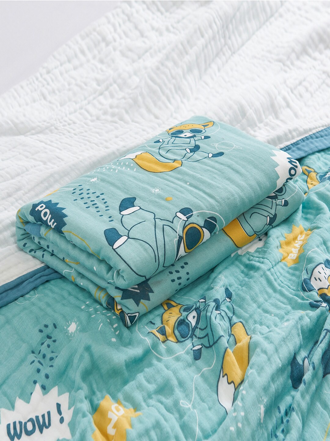

JC Collection Blue & Yellow Summer 300 GSM Cotton Single Bed Blanket