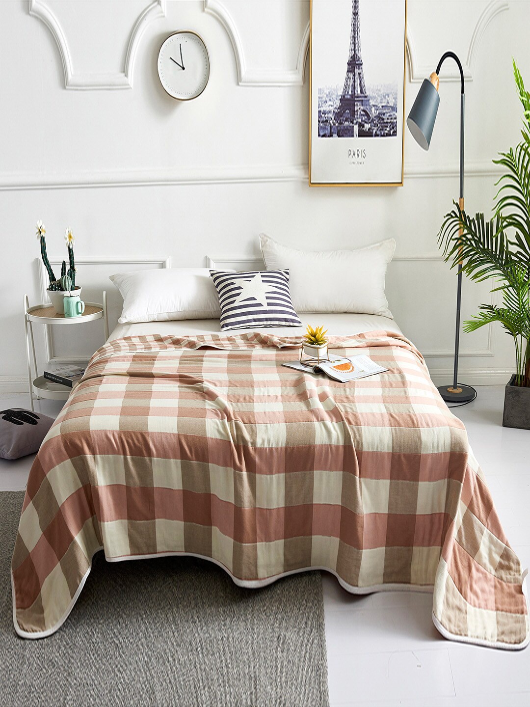 

JC Collection Rose & Brown Checked Summer 350 GSM Single Bed Blanket