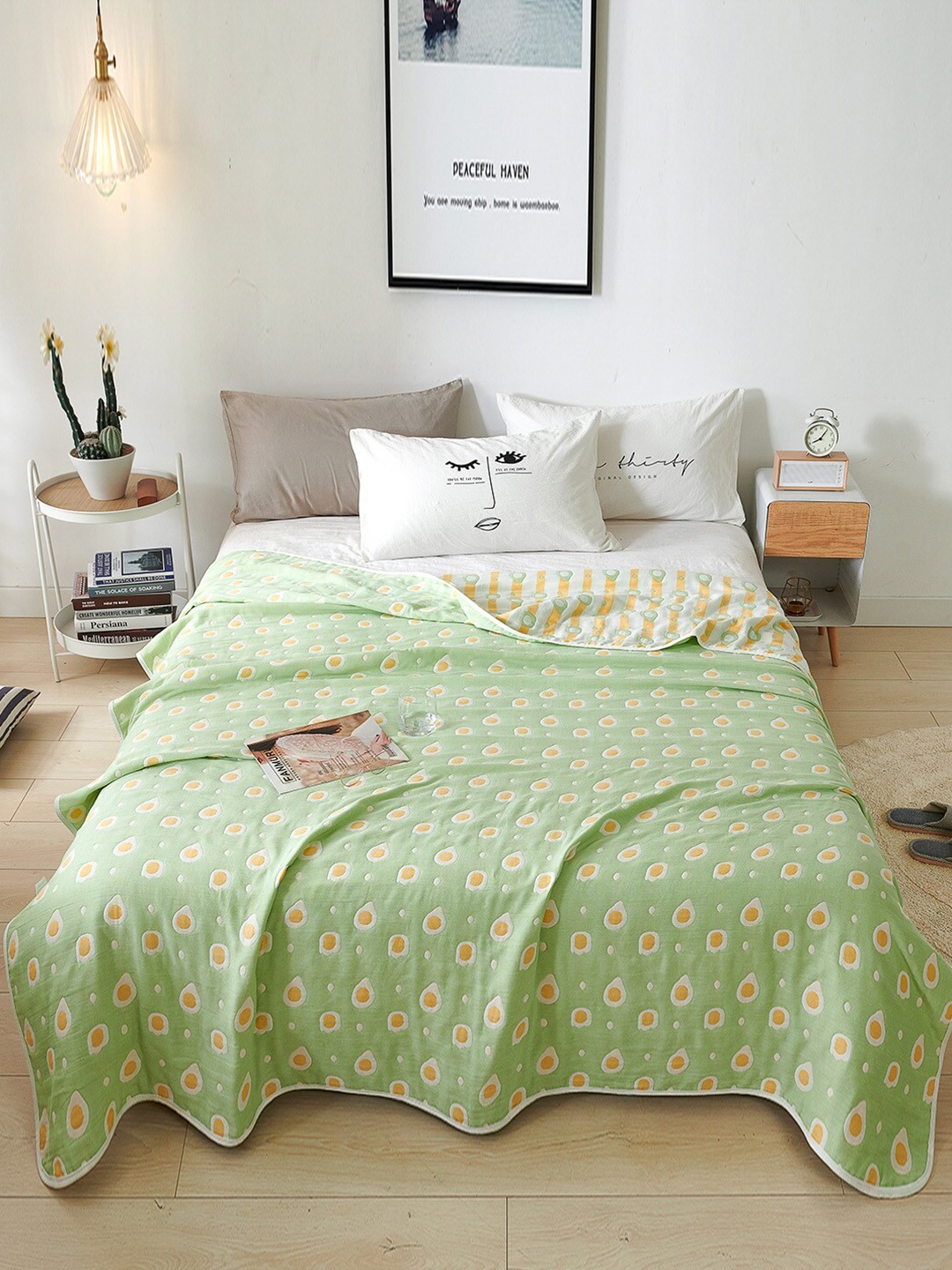 

JC HOME Green & White Summer 350 GSM Cotton Single Bed Blanket