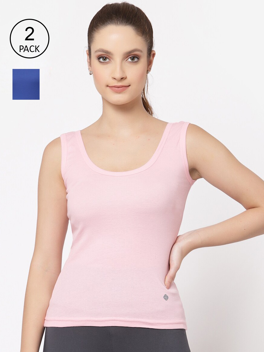 

Floret Women Pack of 2 Pink & Blue Cotton Camisoles