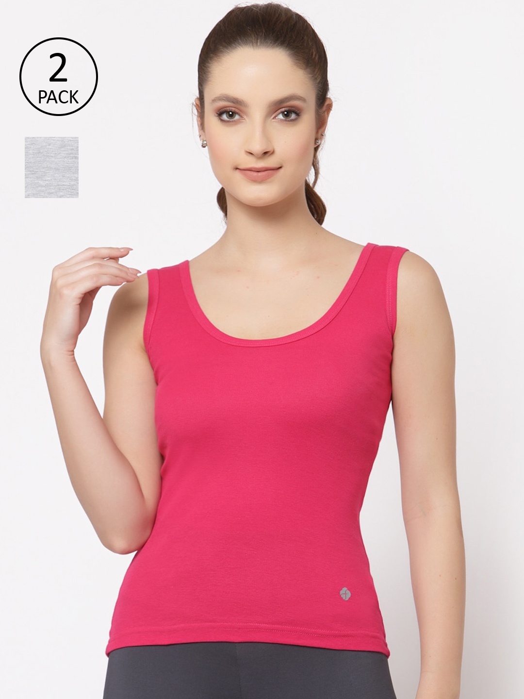 

Floret Women Pack of 2 Magenta Pink & Grey Solid Camisoles