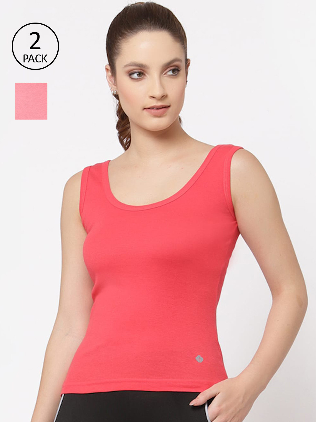 

Floret Women Pack Of 2 Pink Solid Cotton Camisoles, Rose