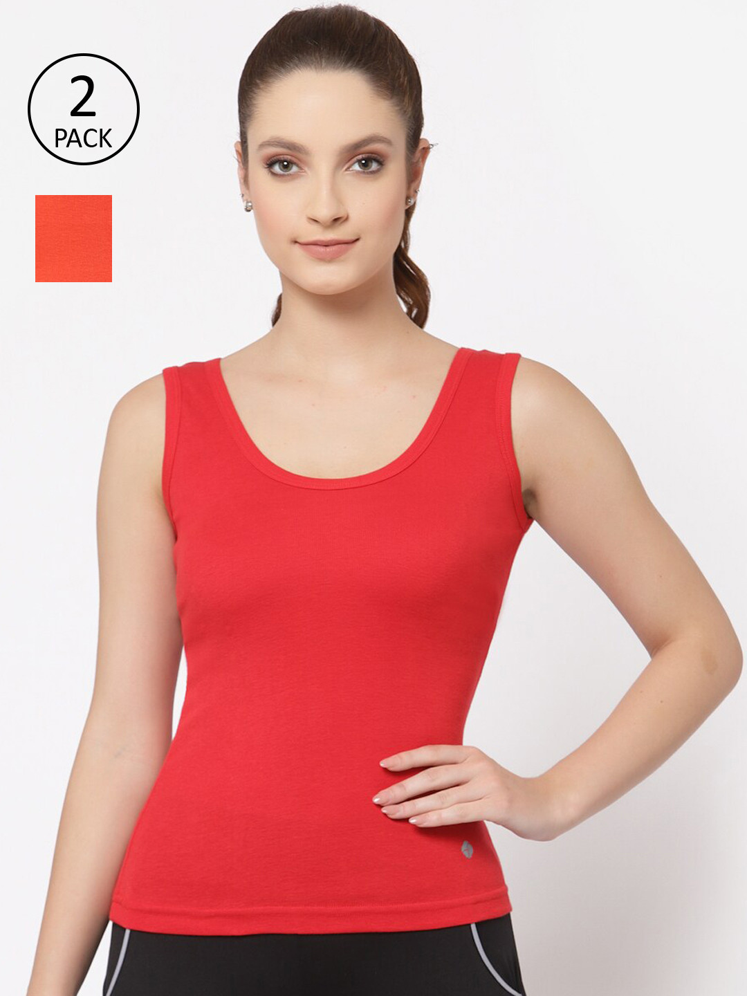 

Floret Women Pack Of 2 Orange & Red Solid Cotton Camisoles
