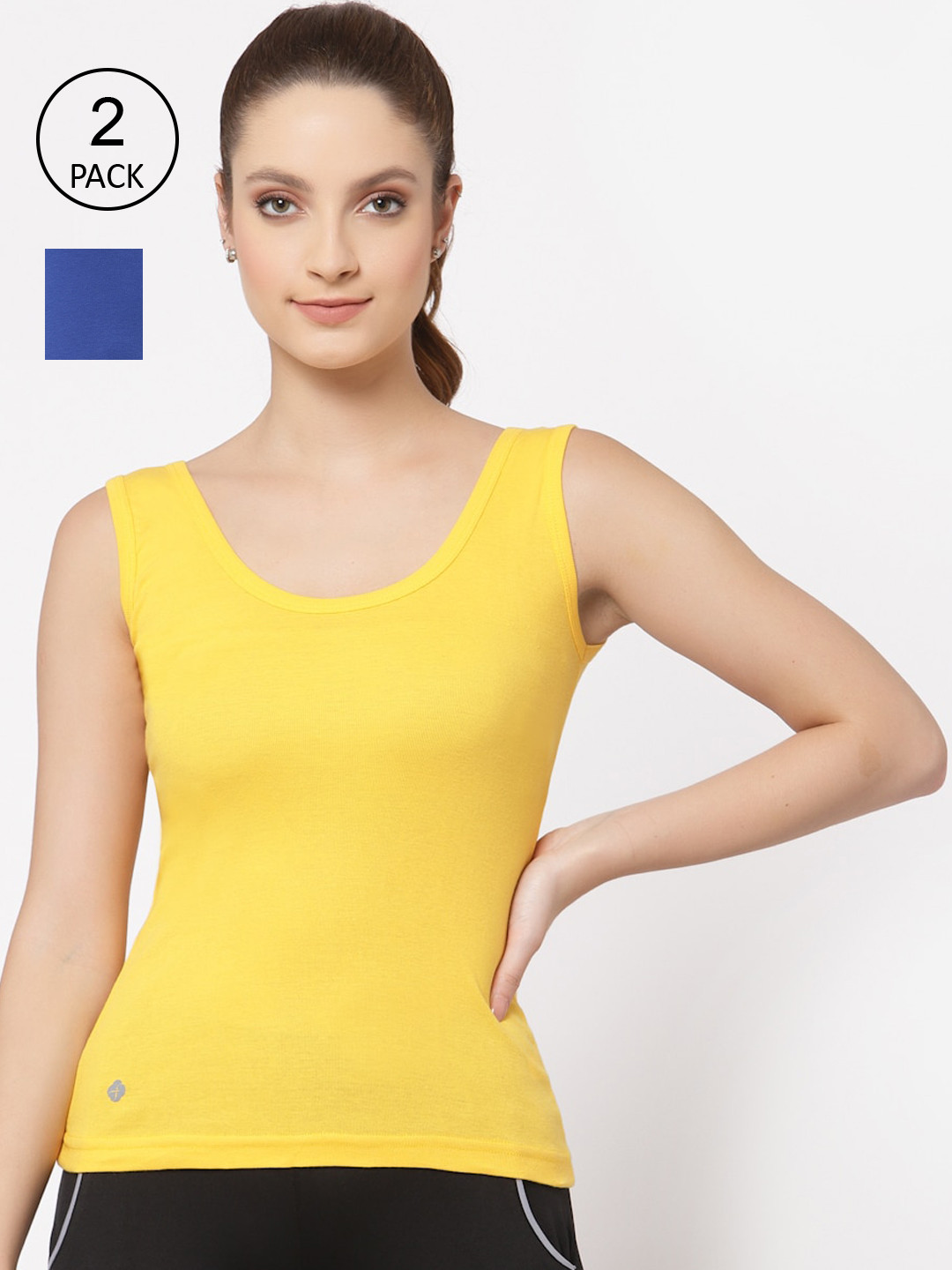 

Floret Women Blue & Yellow Pack Of 2 Solid Cotton Camisoles