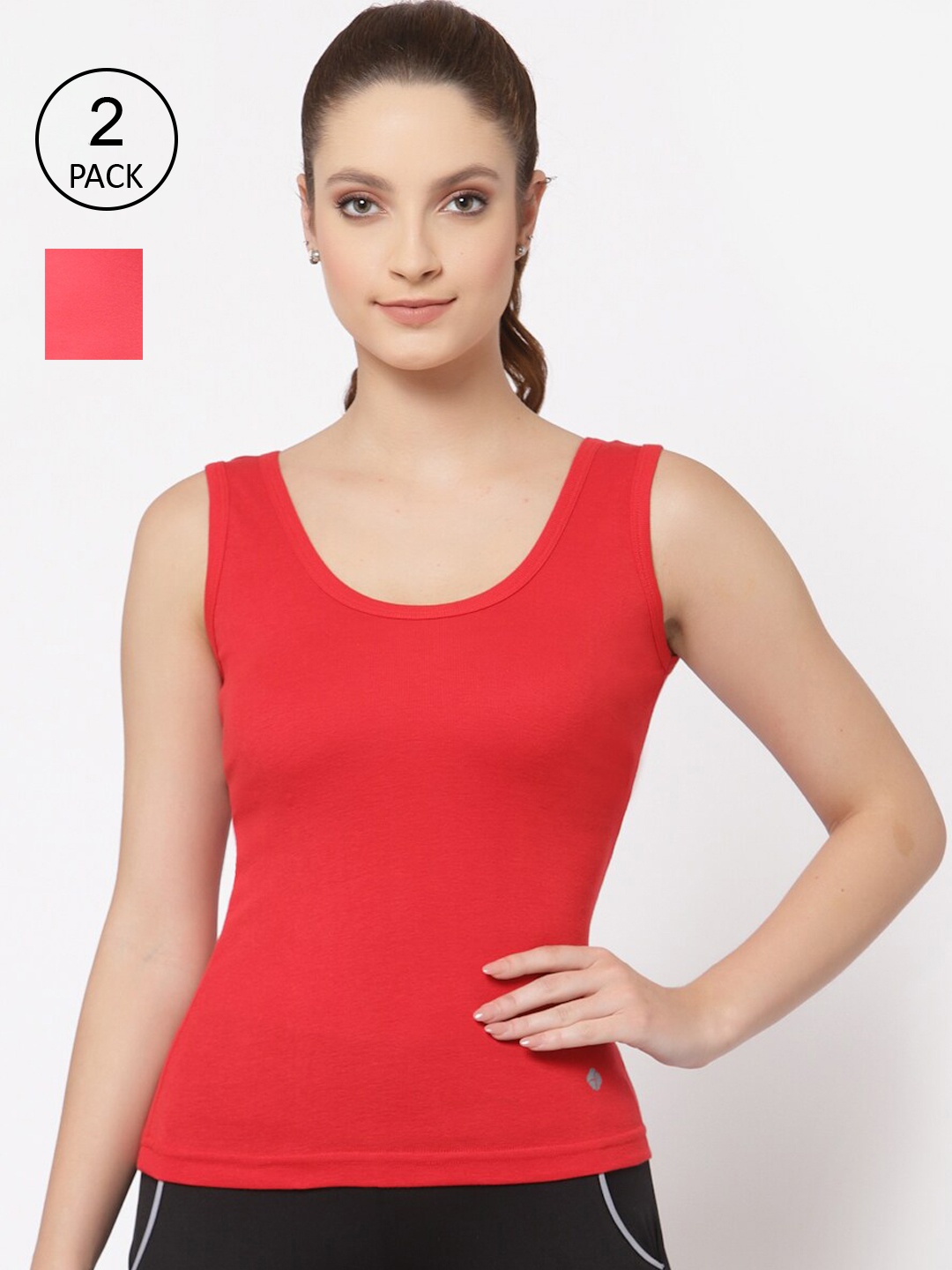 

Floret Women Red & Pink Pack Of 2 Solid Cotton Camisoles
