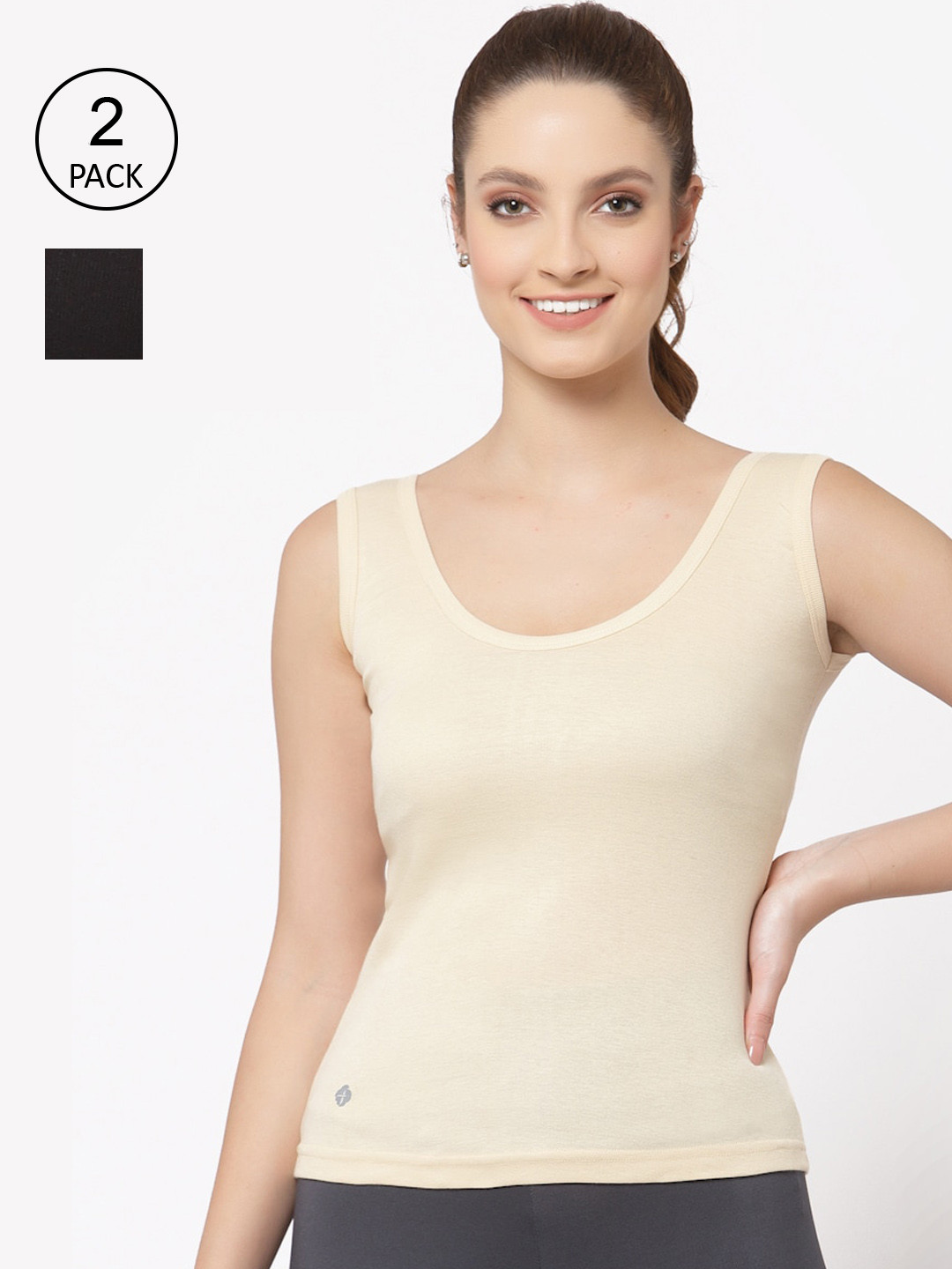 

Floret Women Beige & Black Pack Of 2 Solid Cotton Camisoles