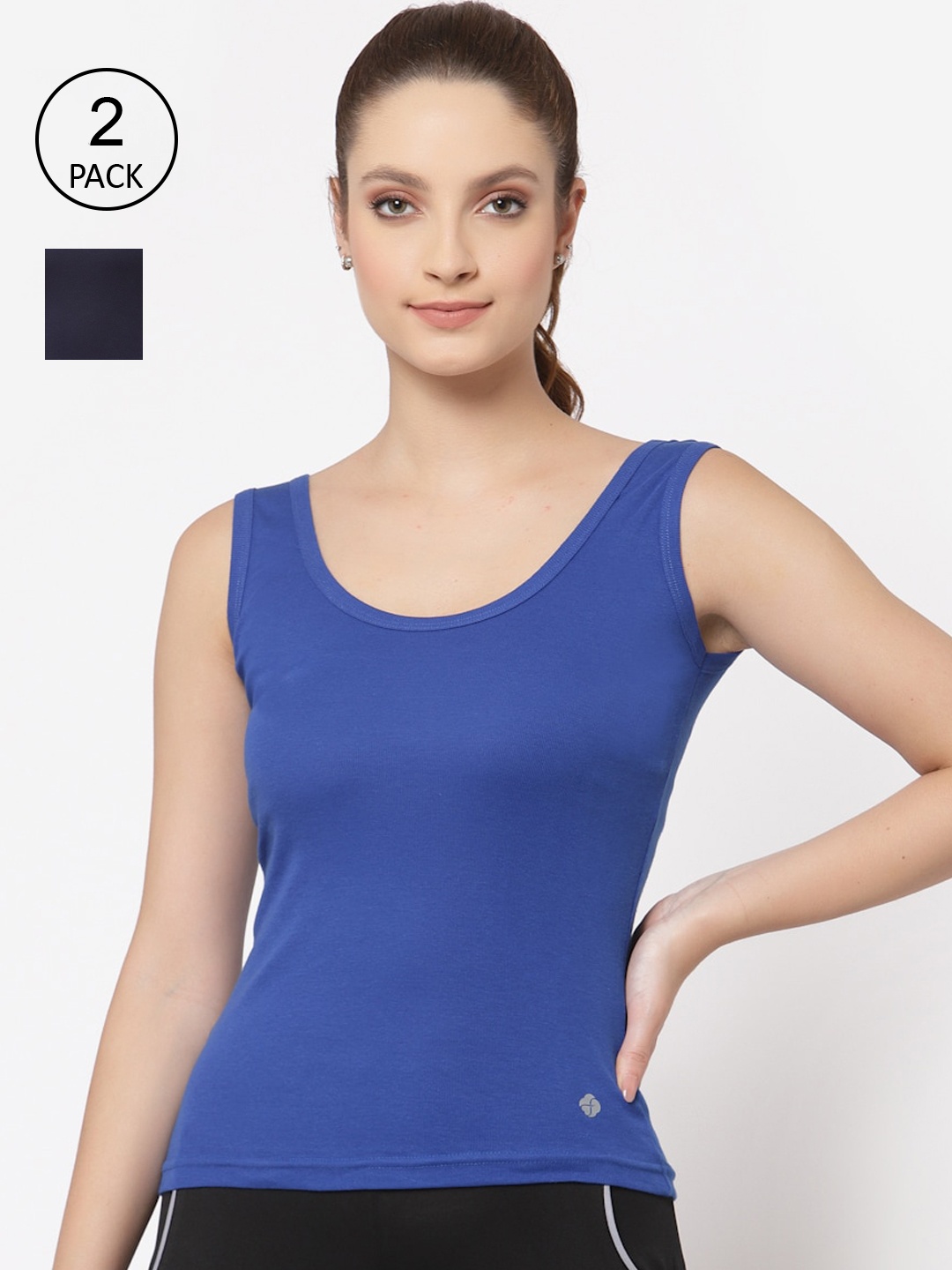 

Floret Women Blue Pack Of 2 Solid Cotton Camisoles