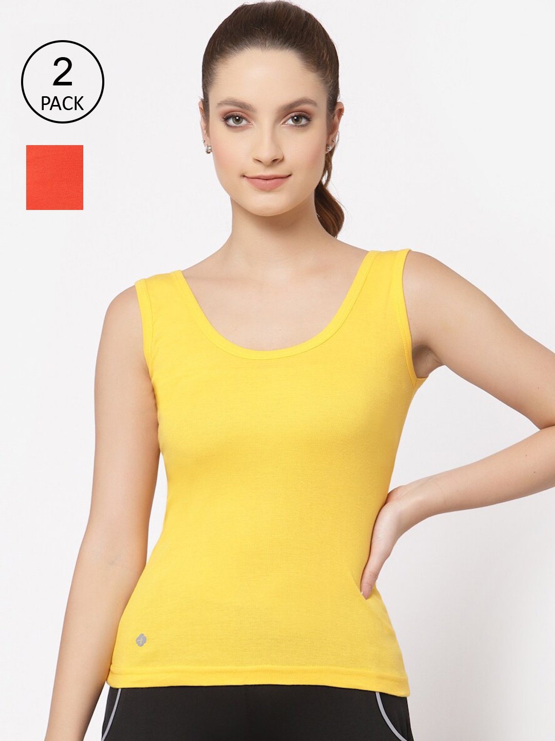 

Floret Women Pack of 2 Yellow & Orange Solid Cotton Camisoles