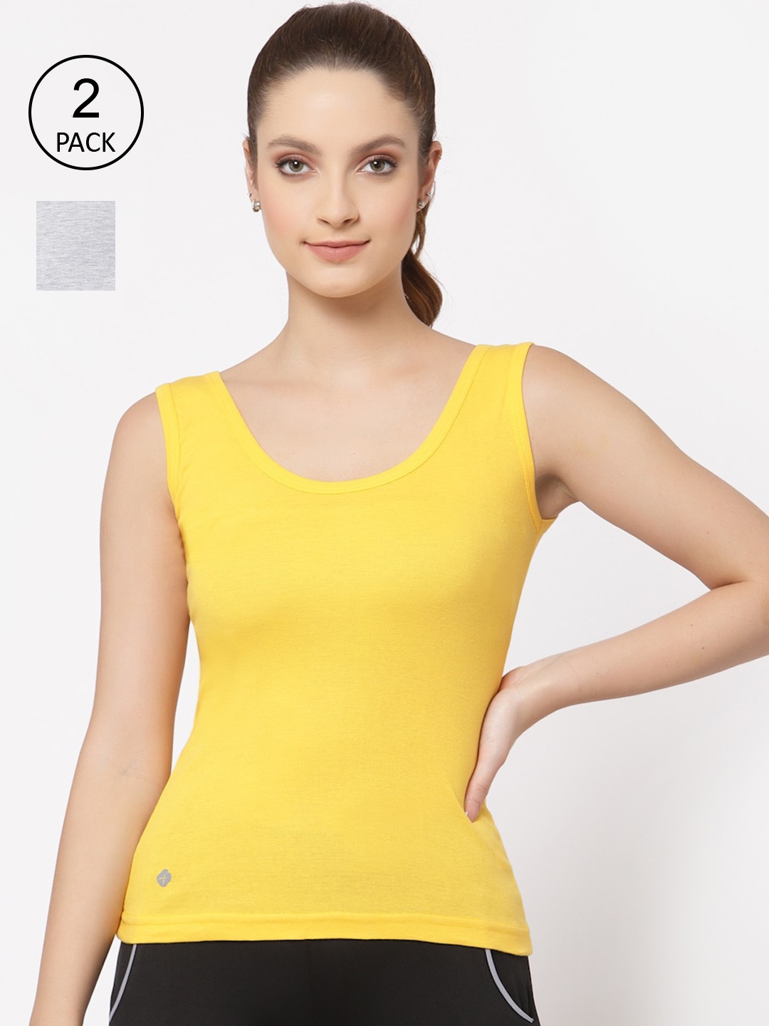 

Floret Women Pack of 2 Yellow and Grey Solid Camisoles