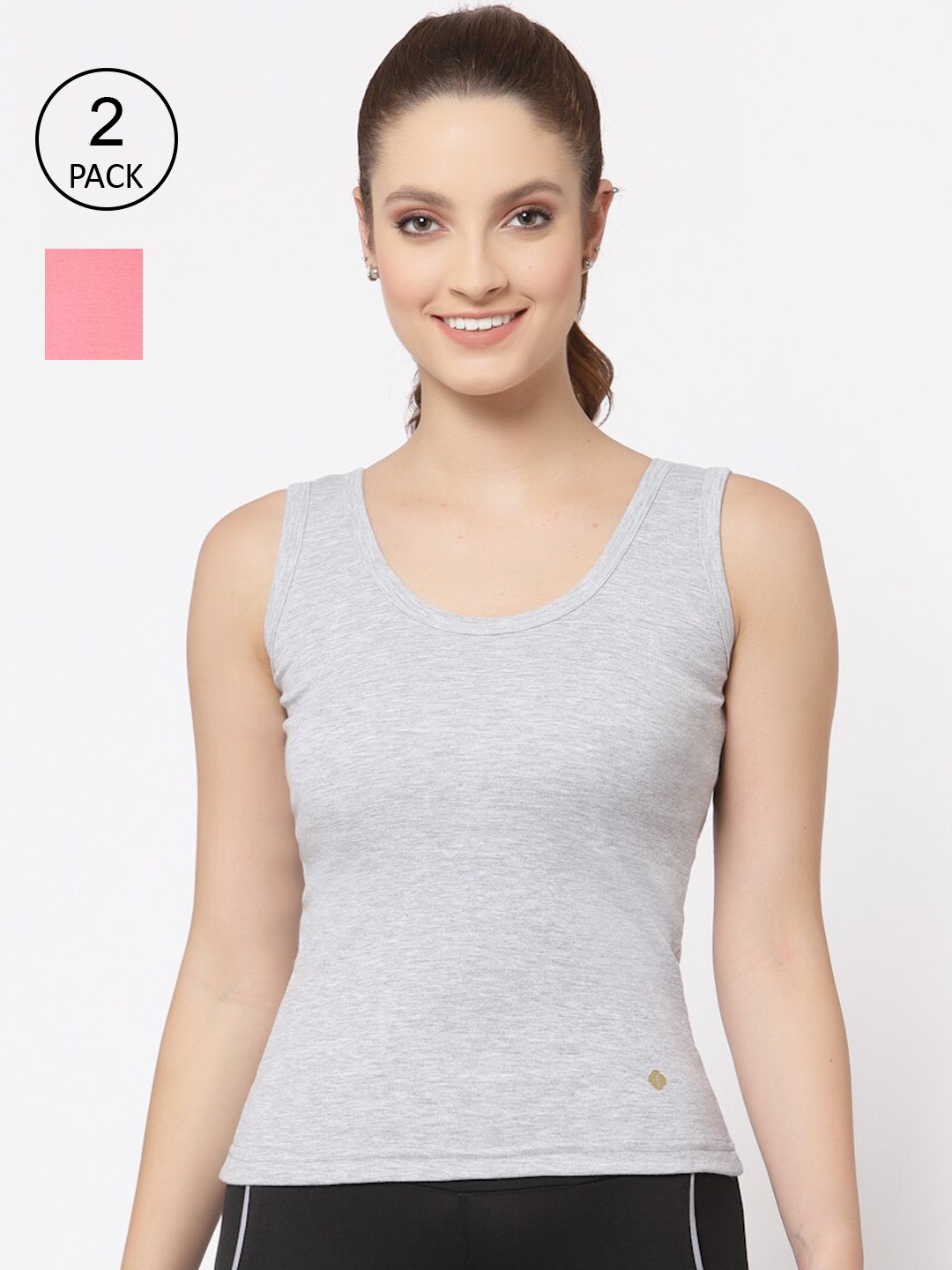 

Floret Women Rose & Grey Pack Of 2 Solid Cotton Camisoles
