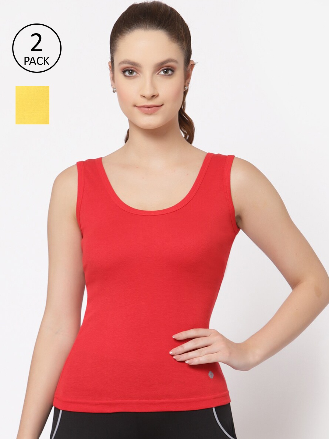 

Floret Women Red & Yellow Pack Of 2 Solid Cotton Camisoles