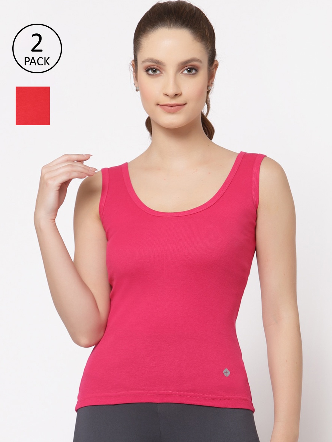 

Floret Women Pack of 2 Magenta & Red Solid Cotton Camisoles