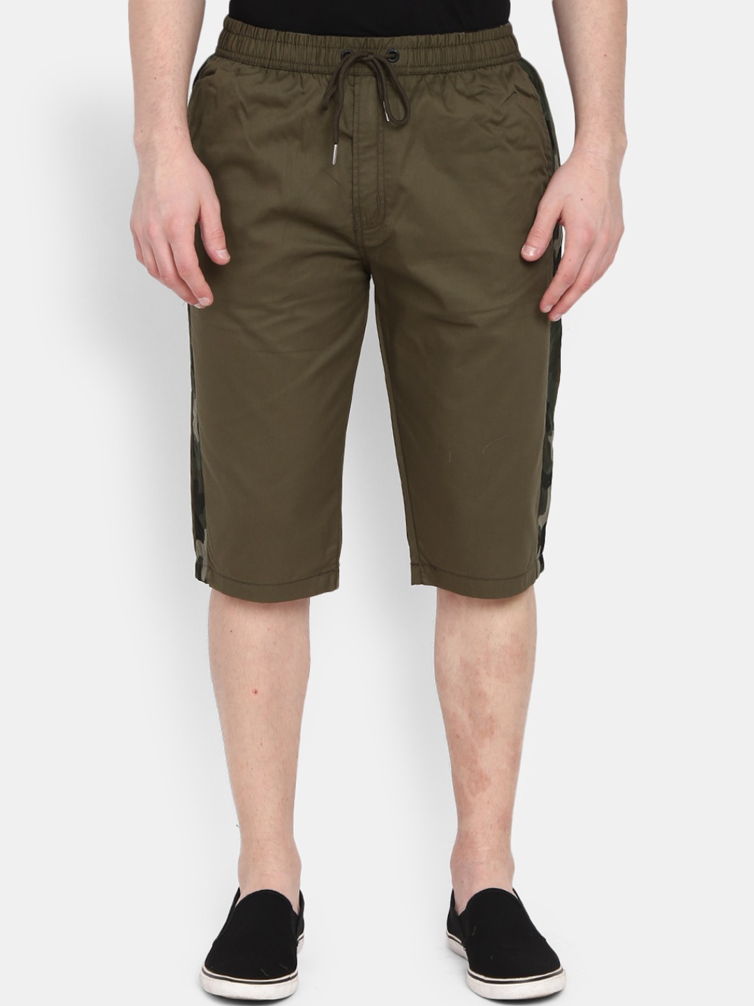 

V-Mart Men Olive Green Cotton Mid-Rise Below knee length Shorts