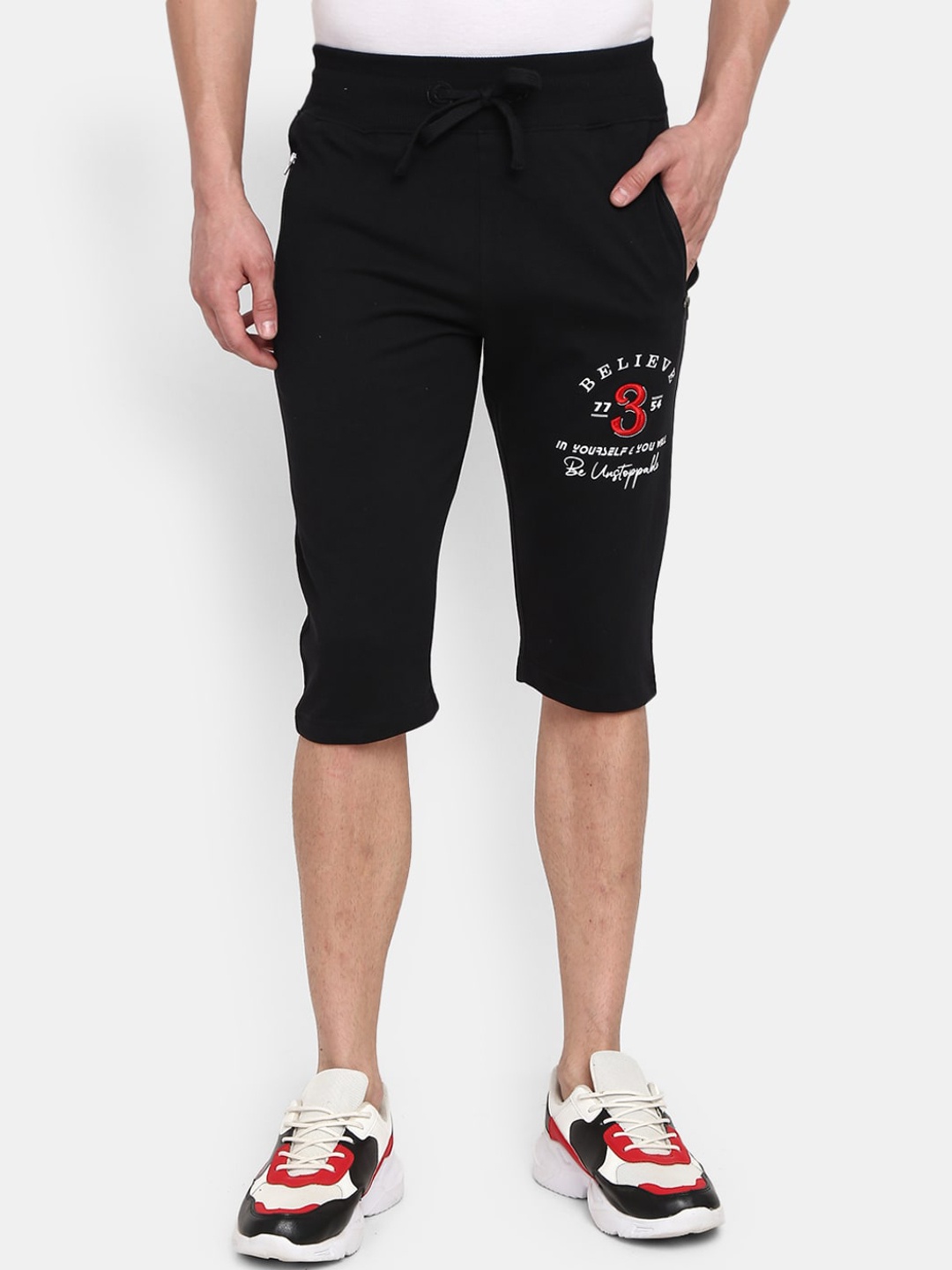 

V-Mart Men Black Typography Printed Cotton Shorts