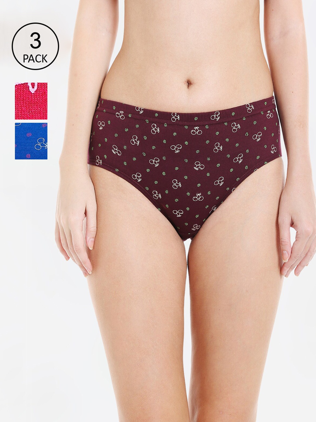 

Bodycare Women Pack Of 3 Assorted Cotton Hipster Briefs