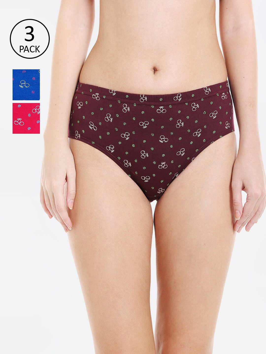 

Bodycare Women Pack Of 3 Printed Cotton Briefs, Brown