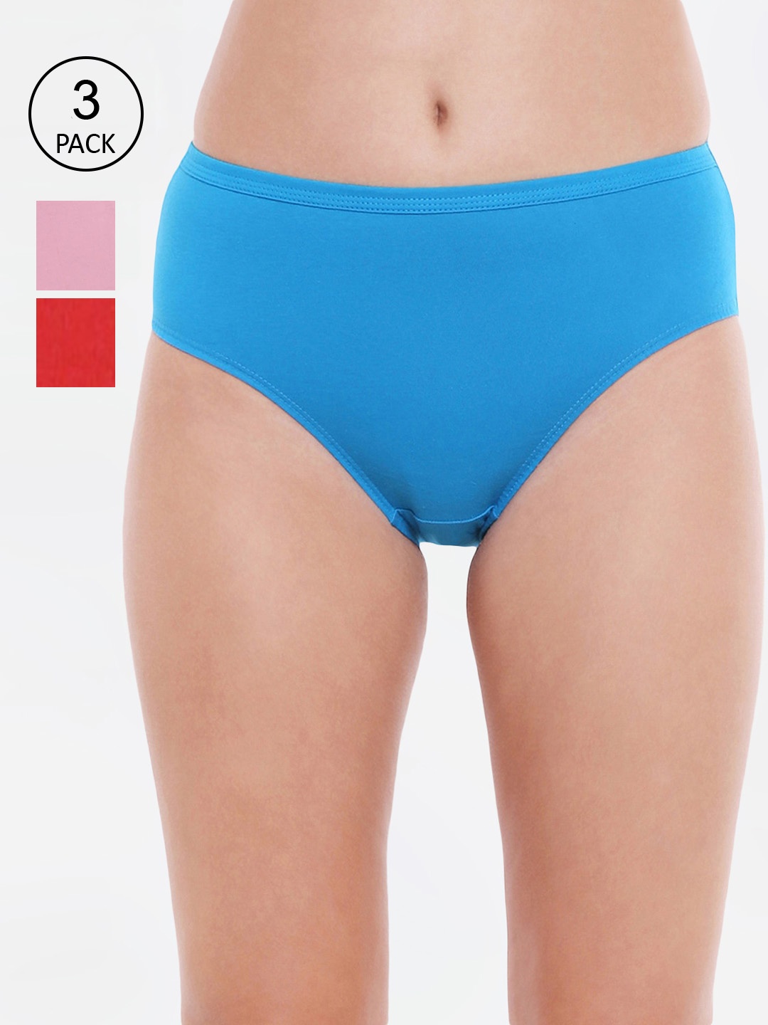 

Bodycare Women Pack Of 3 Assorted Solid Pure Cotton Hipster Briefs, Multi