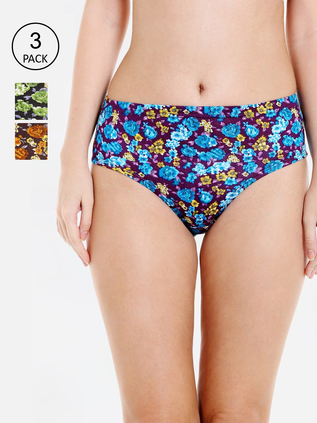 

Bodycare Women Pack Of 3 Assorted Pure Combed Cotton Hipster Briefs