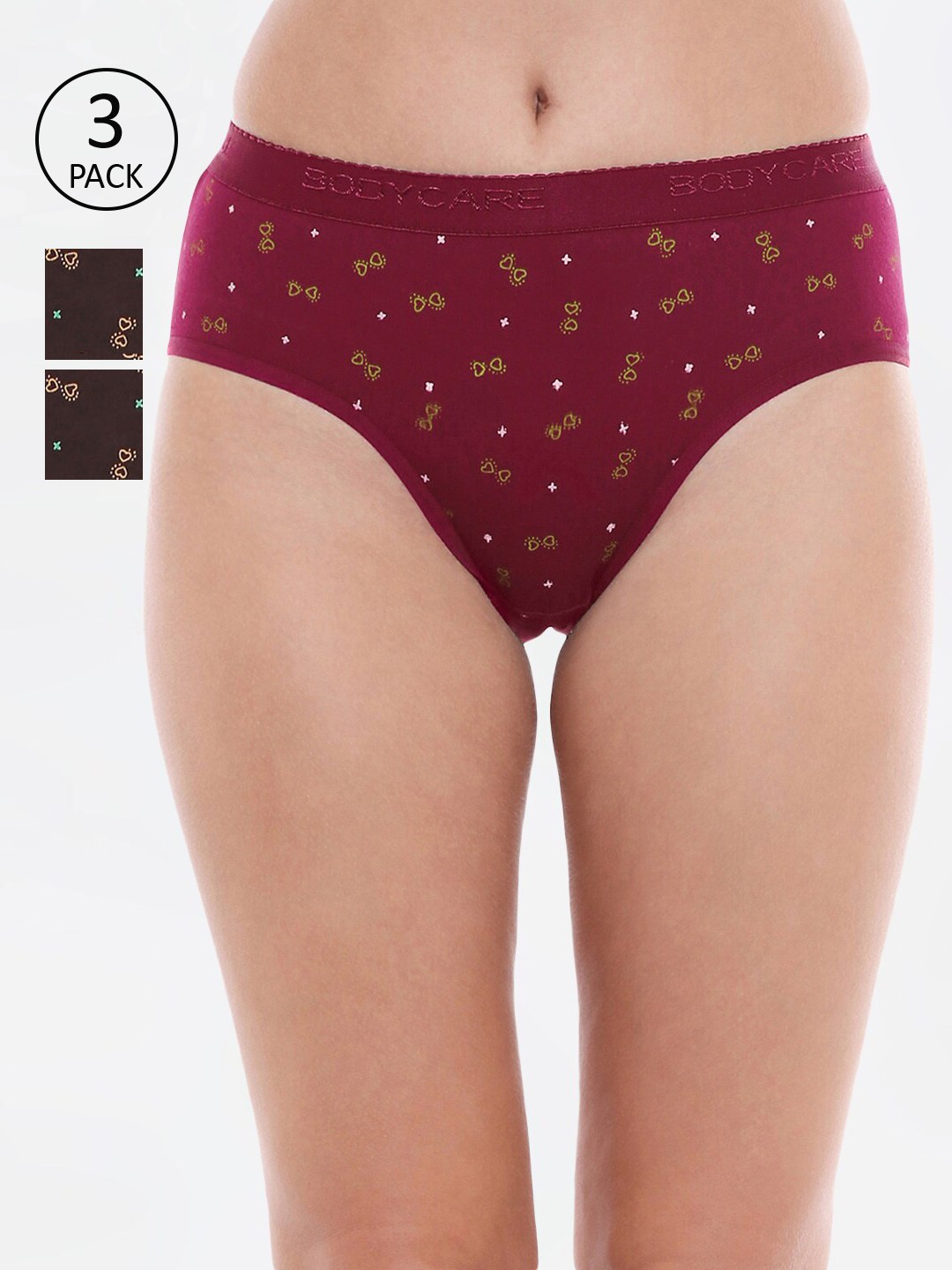 

Bodycare Women Pack Of 3 Assorted Combed Cotton Hipster Briefs