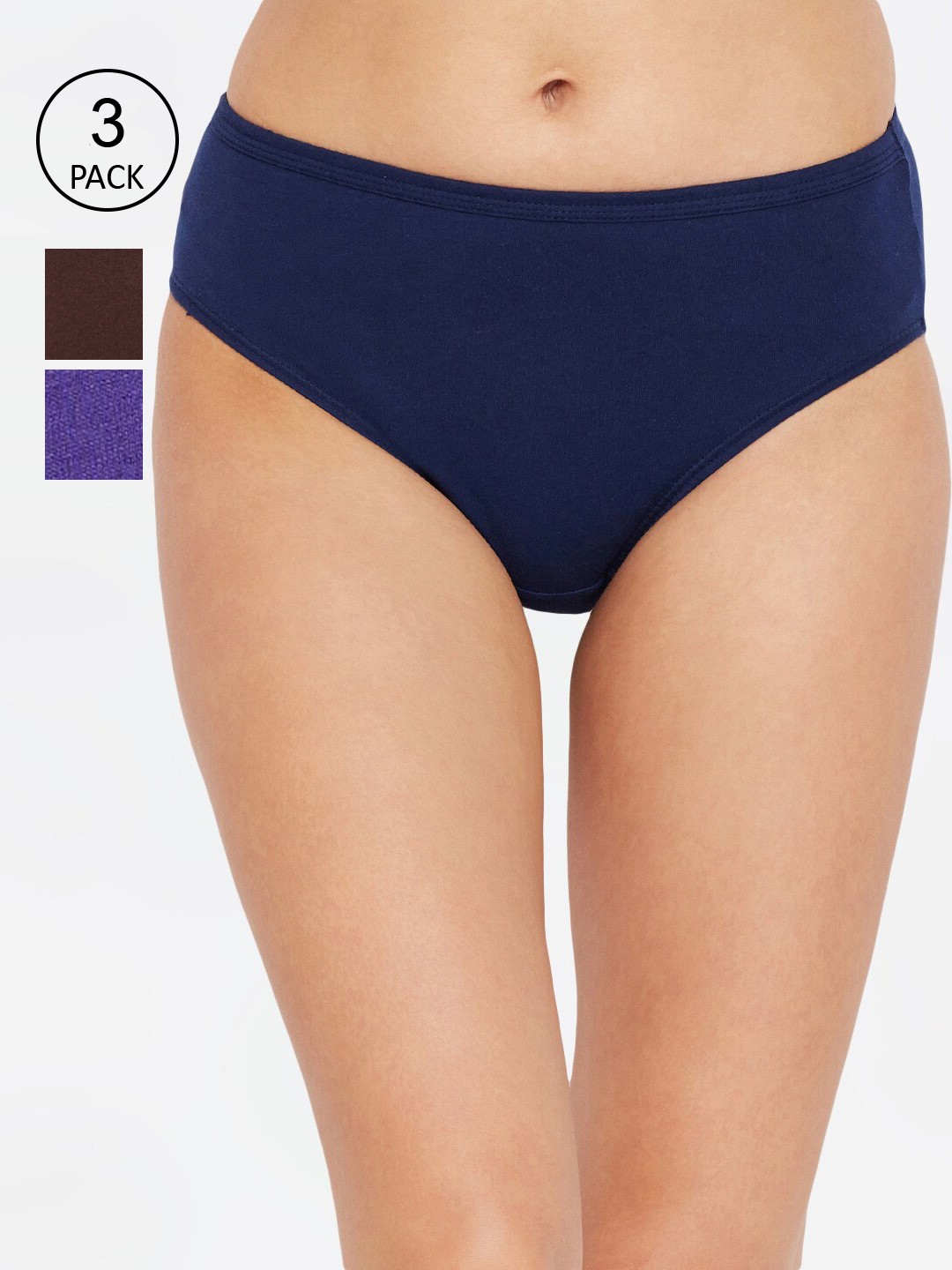 

Bodycare Women Pack Of 3 Solid Pure Cotton Hipster Briefs, Multi
