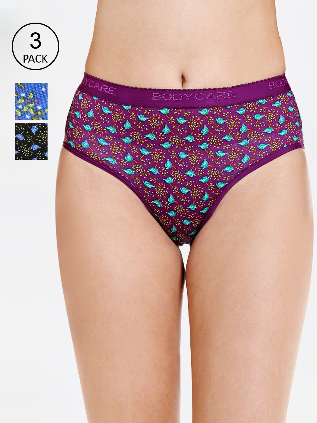 

Bodycare Pack Of 3 Printed Cotton Multi-Colored Hipster Briefs