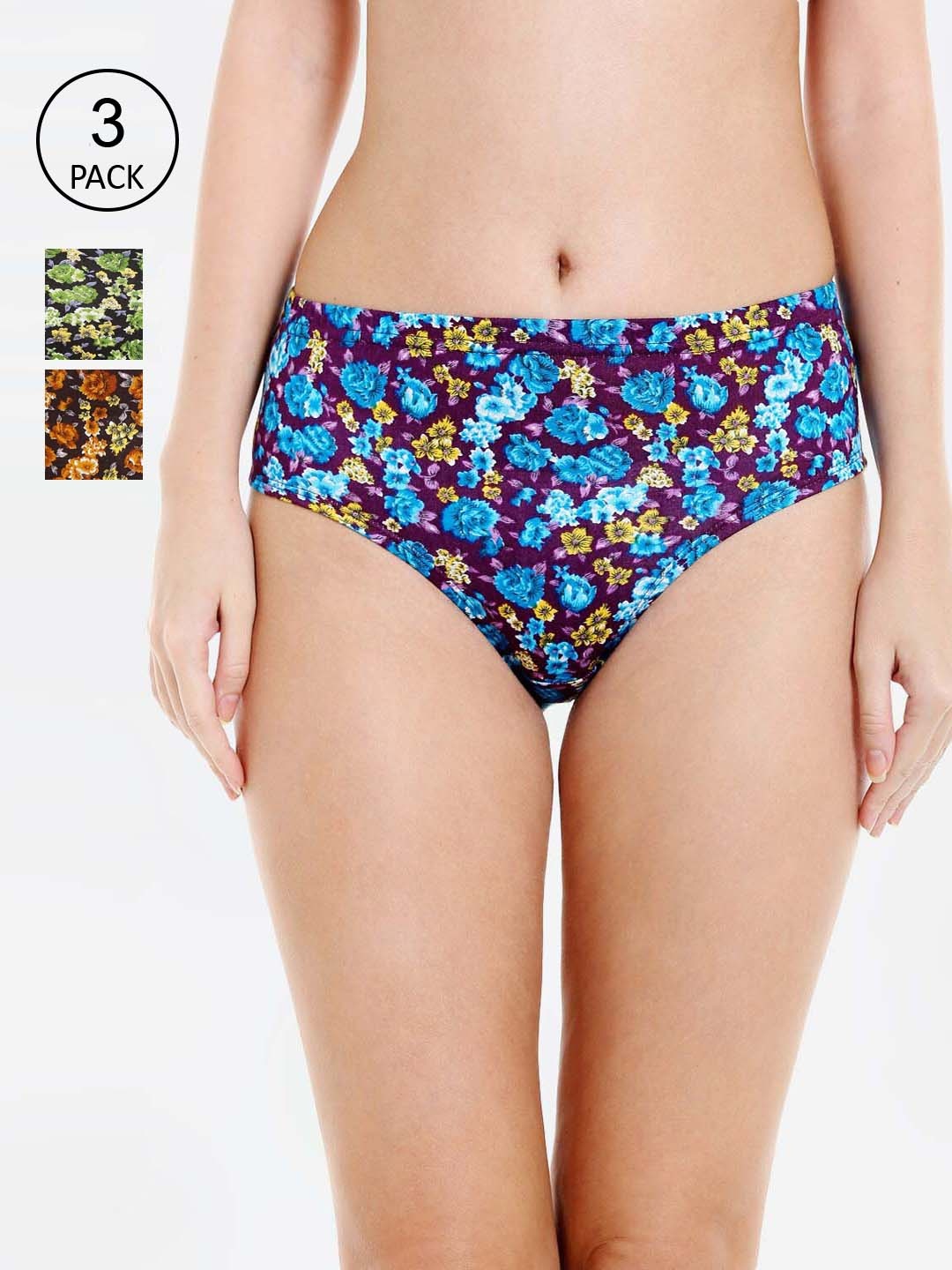 

Bodycare Women Pack of 3 Printed Pure Cotton Hipster Briefs, Multi