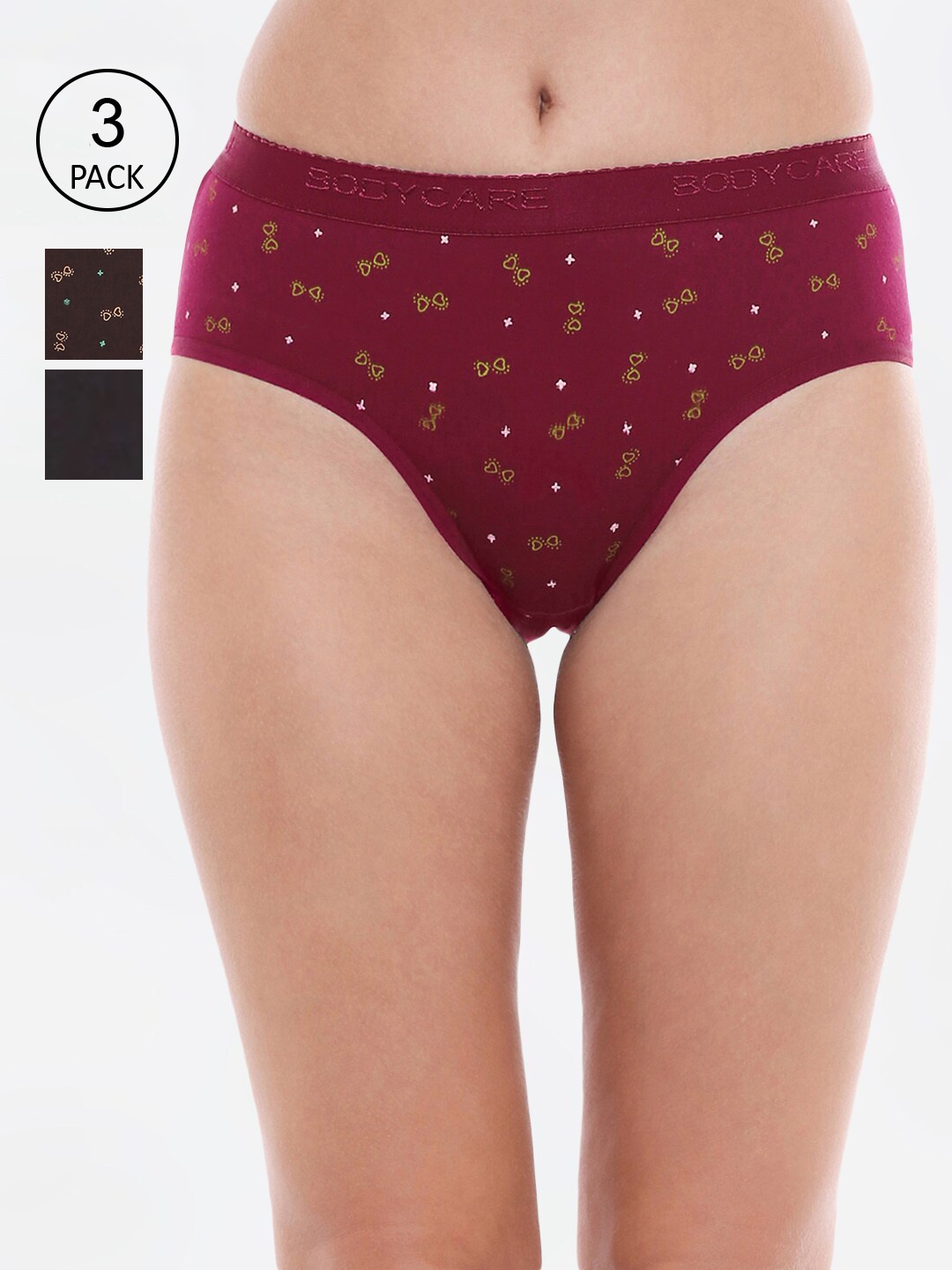 

Bodycare Women Pack Of 3 Printed Pure Cotton Hipster Briefs, Multi