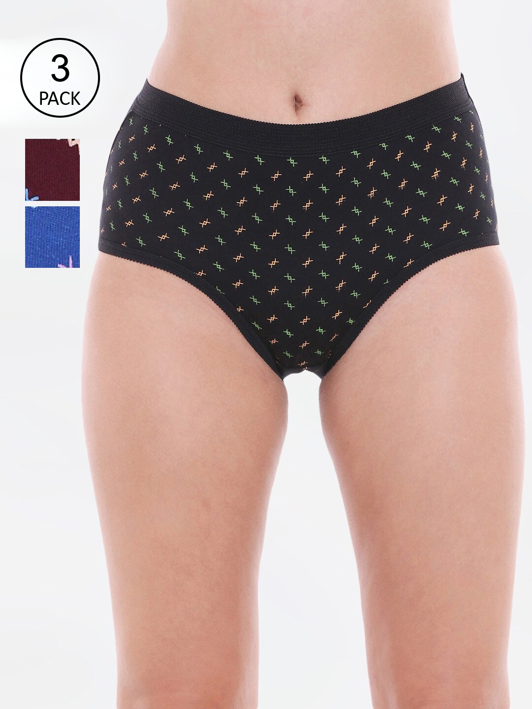 

Bodycare Women Pack of 3 Multicolored Printed Hipster Briefs, Multi