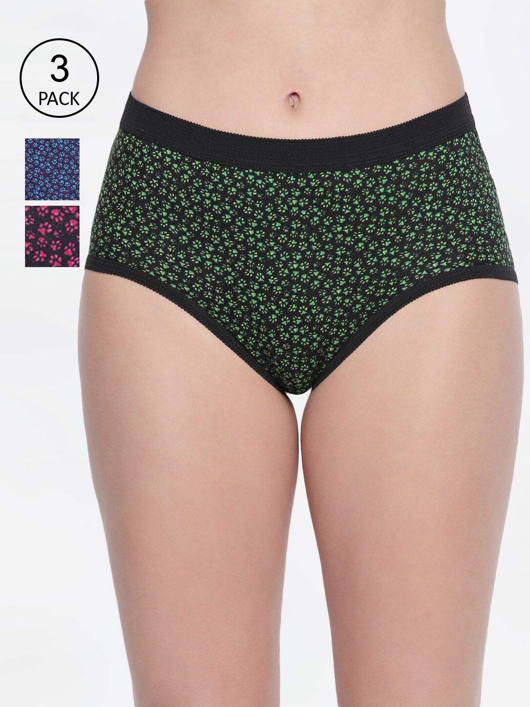 

Bodycare Women Pack Of 3 Printed Mid Rise Hipster Briefs 25000-3Pcs-2XL, Green