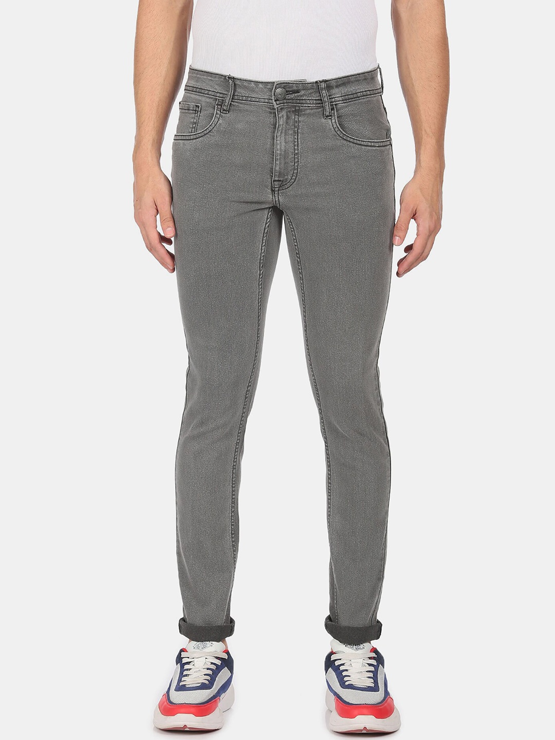 

Ruggers Men Grey Slim Fit Cropped Jeans