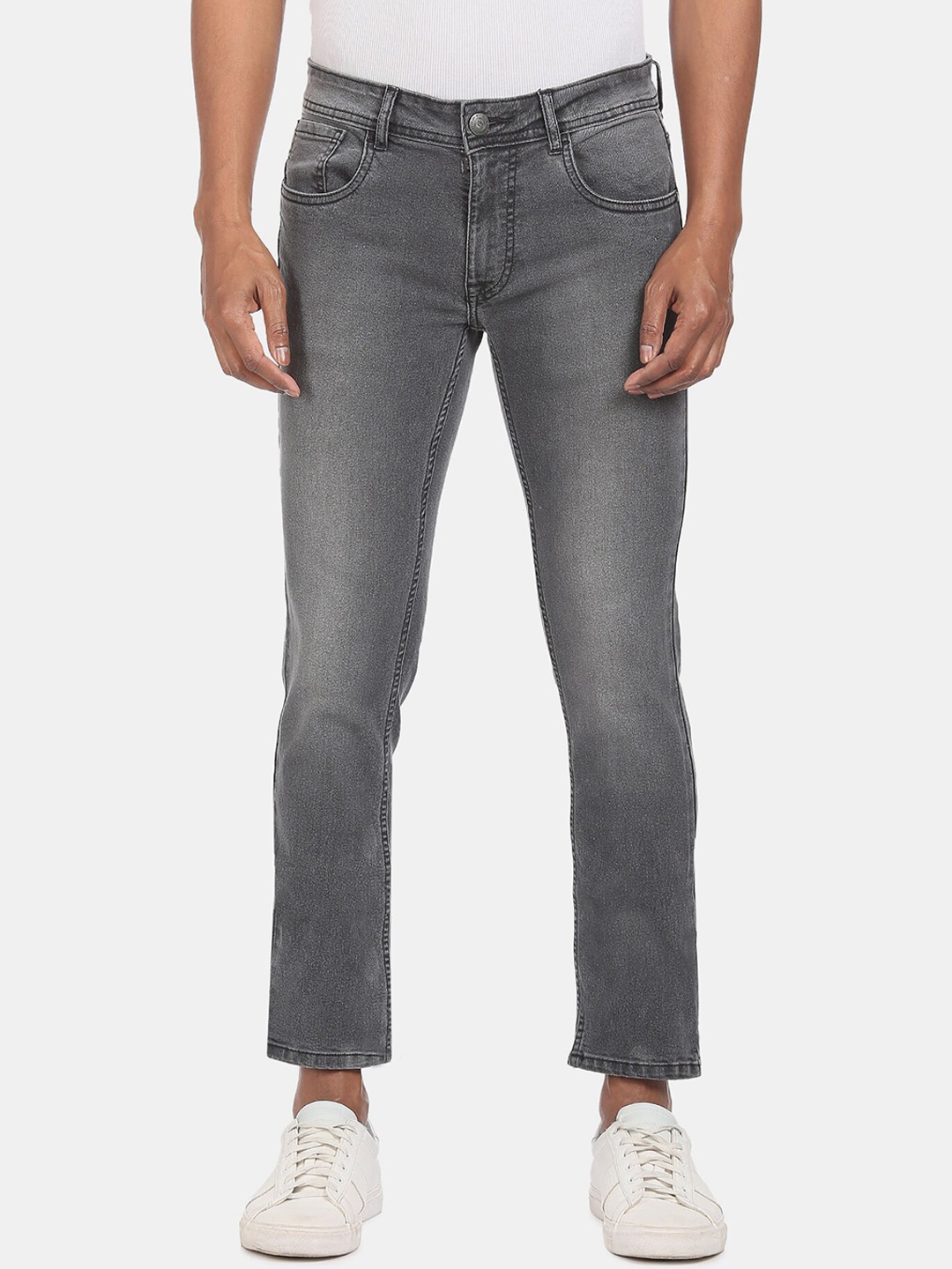 

Ruggers Men Grey Slim Fit Stone High rise Light Fade Cropped Jeans