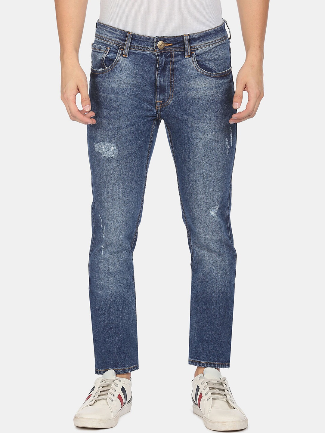 

Ruggers Men Blue Slim Fit Low Distress Light Fade Jeans