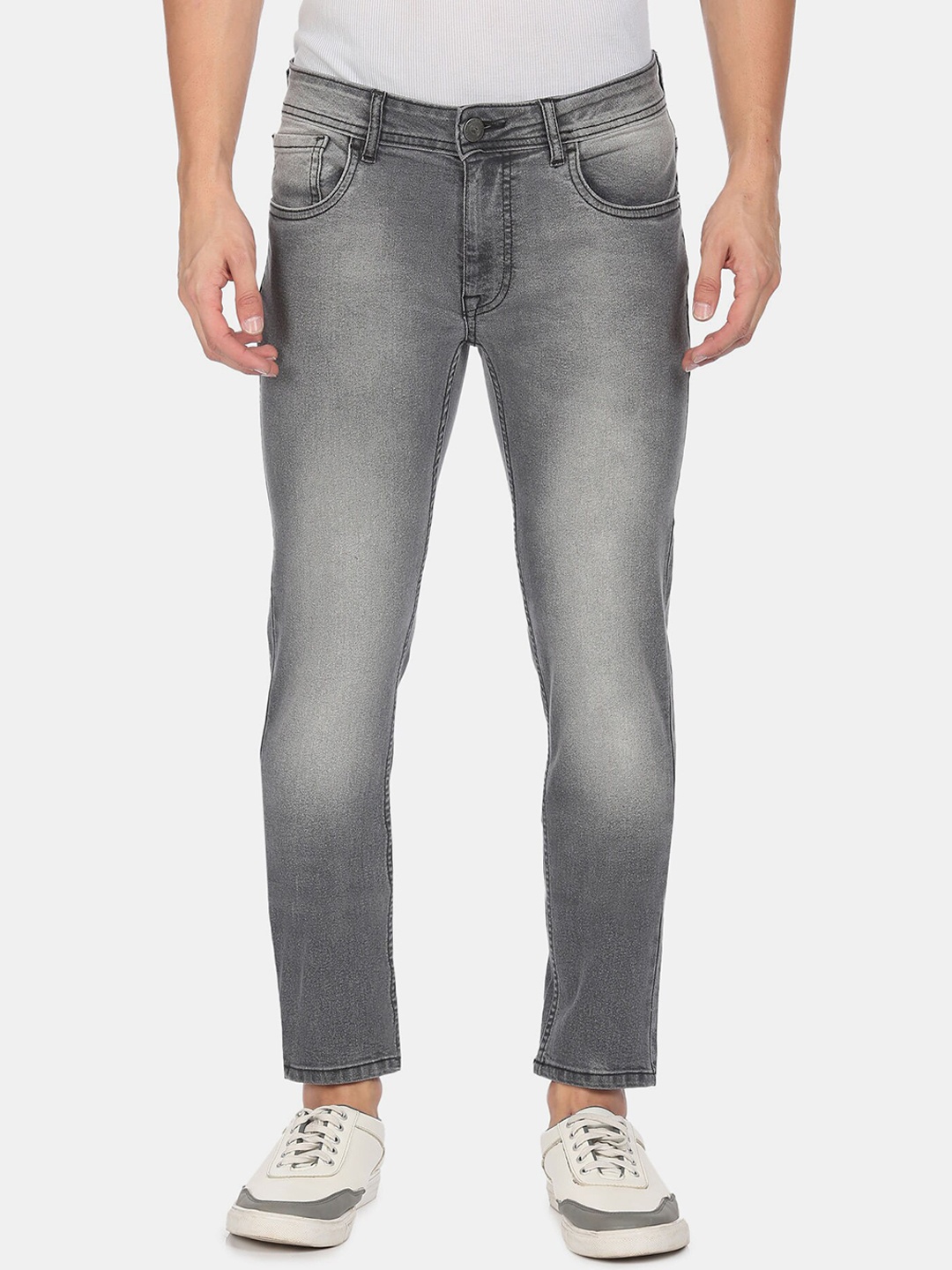 

Ruggers Men Grey Slim Fit Low Distress Heavy Fade Jeans