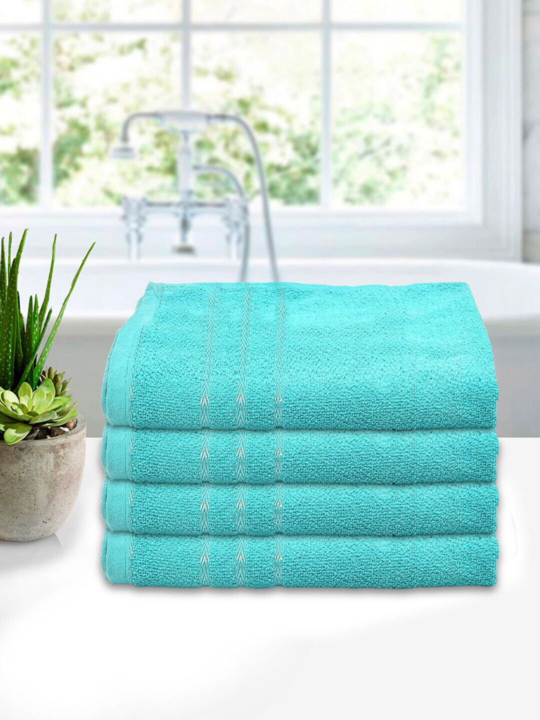 

Kuber Industries Pack Of 4 Blue Solid 210GSM Bath Towel