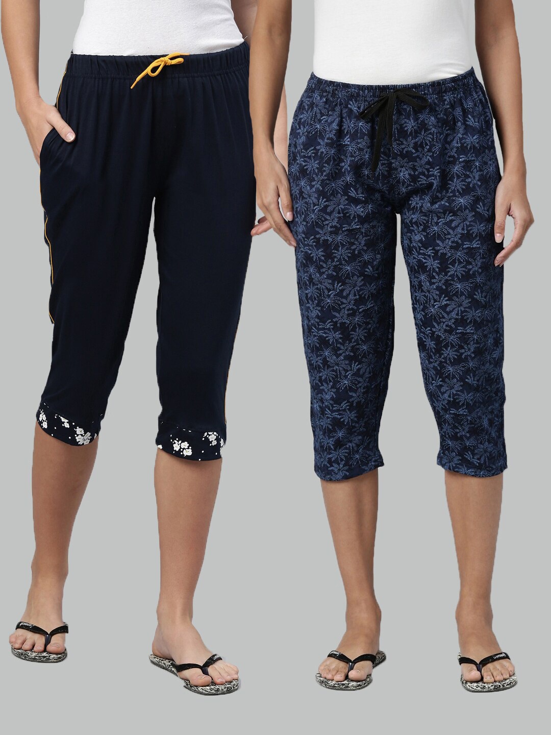 

Kryptic Women Set of 2 Navy Blue Printed Capris